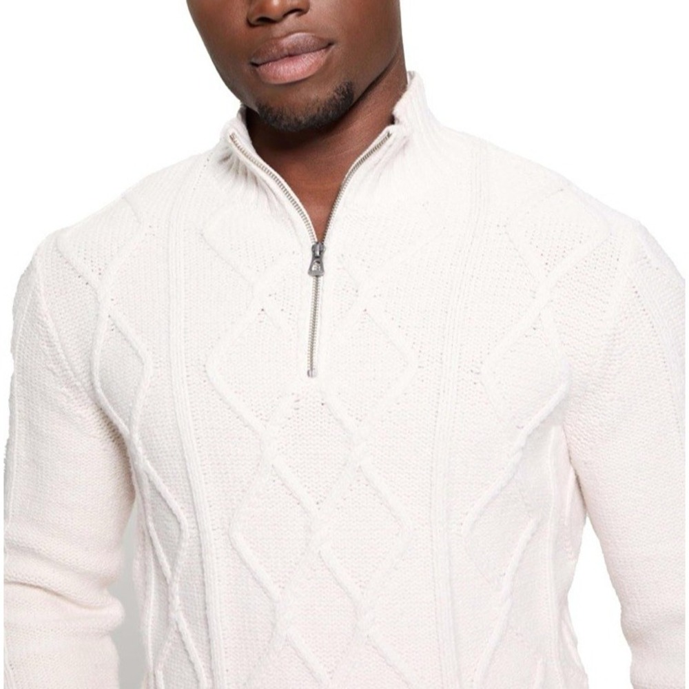 GUESS Mens Long Sleeve‎ Diamond Cable Half Zip Knit Sweater Yarn Blend Sz XXL - Picture 3 of 13